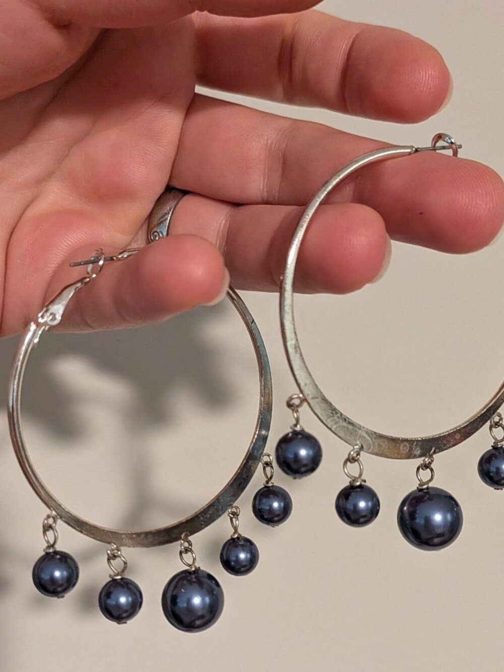 Y2K Silver & Pearl Statement Hoops